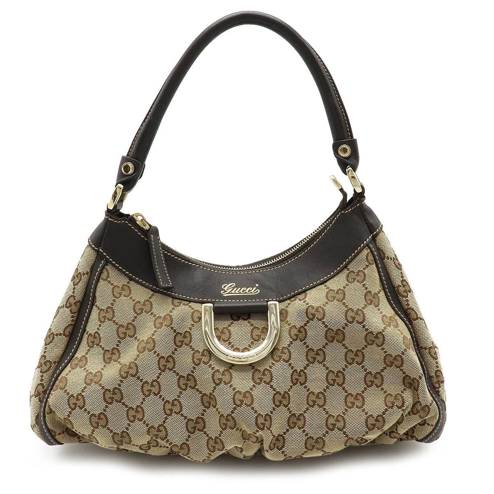 Gucci GG Canvas Abbey Hobo Bag Leather Beige Brown Cream
